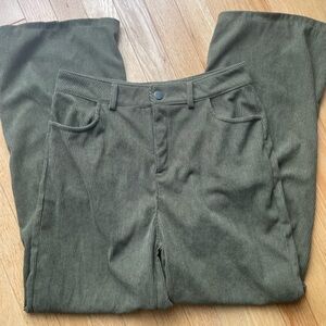 Highwaisted Wide Leg Green Corduroy Pants